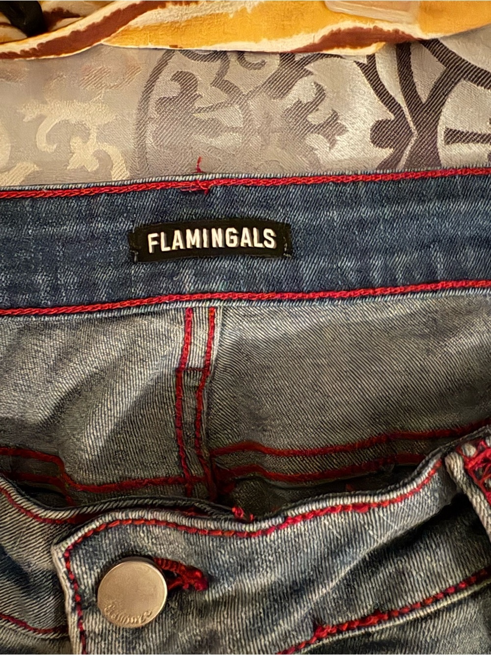 Women's Blue Denim Jeans with Red Stitching
